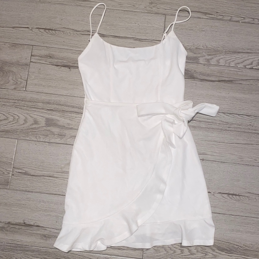 white mini tie dress